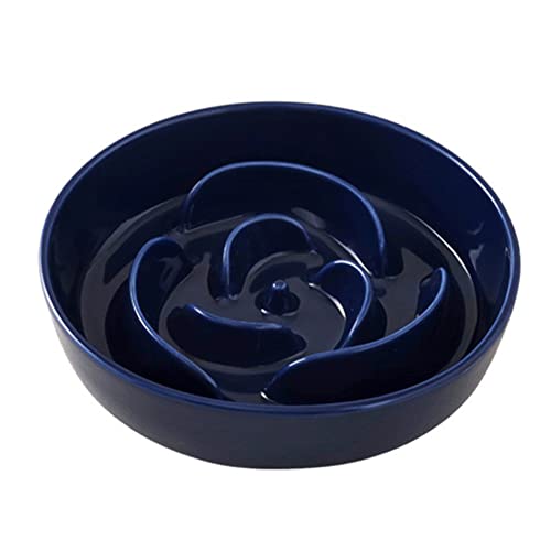 Koomuao Fressnapf für Katzen und Hunde, 19,5 cm, Keramikschale in Rosenform, für langsames Fressen, interaktiver Puzzle-Napf für Tiere, gesund und langsamer Verdauung (Marineblau) von Koomuao