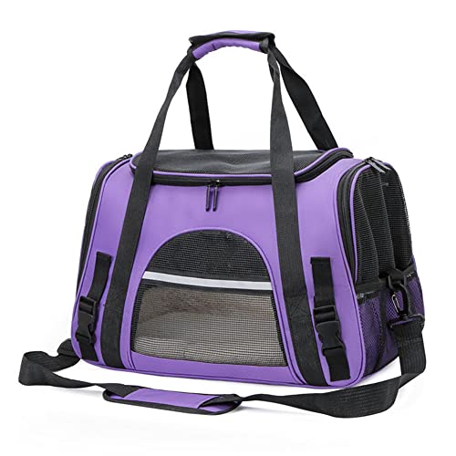 Koomuao Hundetasche Transportbox,Hundetransportbox Atmungsaktive und Faltbare, Hundebox, Transporttasche Oxford Gewebe, Hundetaschen mit Schultergurt und Plüschmatte (Violett) von Koomuao