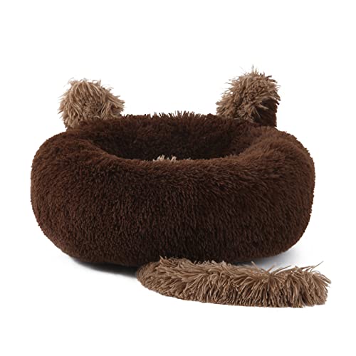 Koomuao Katzenbett Flauschig,Donut Katzenbett Hundekissen Flauschig Katzenkissen waschbar, für Katzen und Kleine Hunde Bett Haustierbett (40cm, Dunkelbraun) von Koomuao