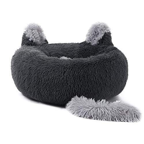 Koomuao Katzenbett Flauschig,Donut Katzenbett Hundekissen Flauschig Katzenkissen waschbar, für Katzen und Kleine Hunde Bett Haustierbett (40cm, Dunkelgrau) von Koomuao