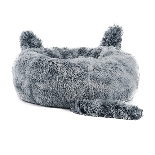 Koomuao Katzenbett Flauschig,Donut Katzenbett Hundekissen Flauschig Katzenkissen waschbar, für Katzen und Kleine Hunde Bett Haustierbett (40cm, Grau) von Koomuao