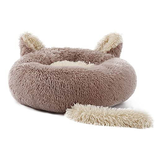 Koomuao Katzenbett Flauschig,Donut Katzenbett Hundekissen Flauschig Katzenkissen waschbar, für Katzen und Kleine Hunde Bett Haustierbett (40cm, Hellbraun) von Koomuao