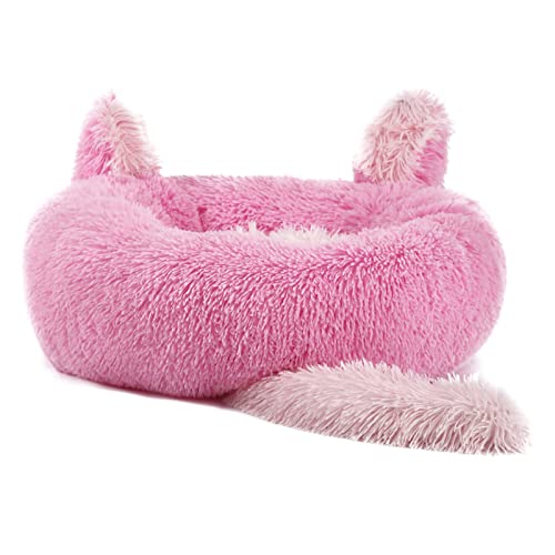 Koomuao Katzenbett Flauschig,Donut Katzenbett Hundekissen Flauschig Katzenkissen waschbar, für Katzen und Kleine Hunde Bett Haustierbett (40cm, Rosa) von Koomuao