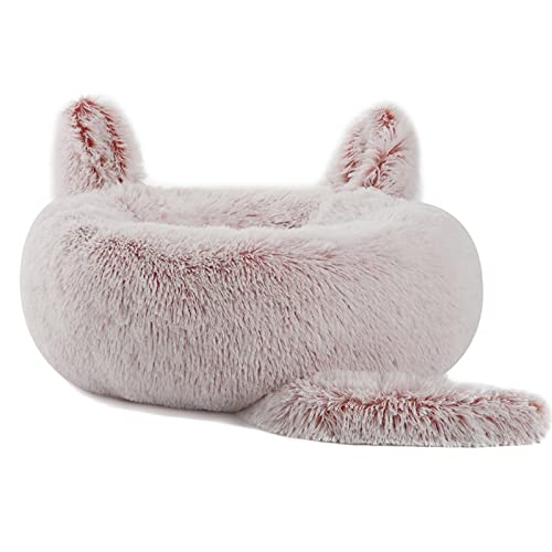 Koomuao Katzenbett Flauschig,Donut Katzenbett Hundekissen Flauschig Katzenkissen waschbar, für Katzen und Kleine Hunde Bett Haustierbett (40cm, Rosenpulver) von Koomuao