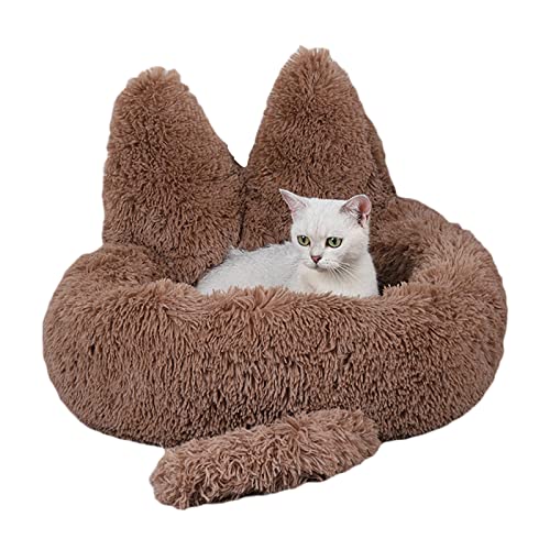 Koomuao Katzenbett Flauschig Hundebett Hundebett Katzenhöhle Rundes Plüsch Weich Waschbar Katzenschlafplatz Donutbett für Katzen und Kleine Hunde Bett Haustierbett (40 cm, Braun) von Koomuao