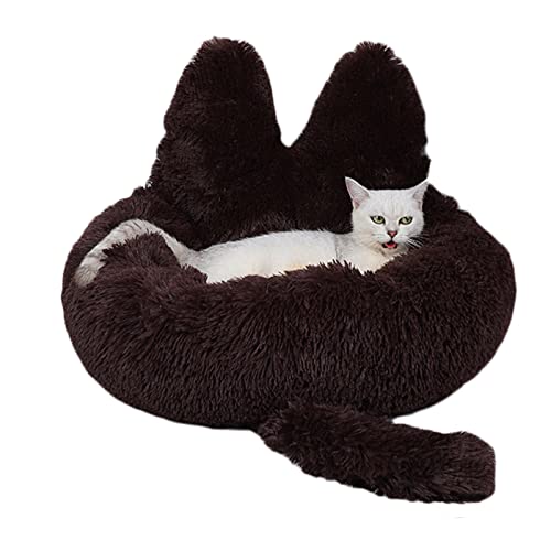 Koomuao Katzenbett Flauschig Hundebett Hundebett Katzenhöhle Rundes Plüsch Weich Waschbar Katzenschlafplatz Donutbett für Katzen und Kleine Hunde Bett Haustierbett (40 cm, Dunkelbraun) von Koomuao