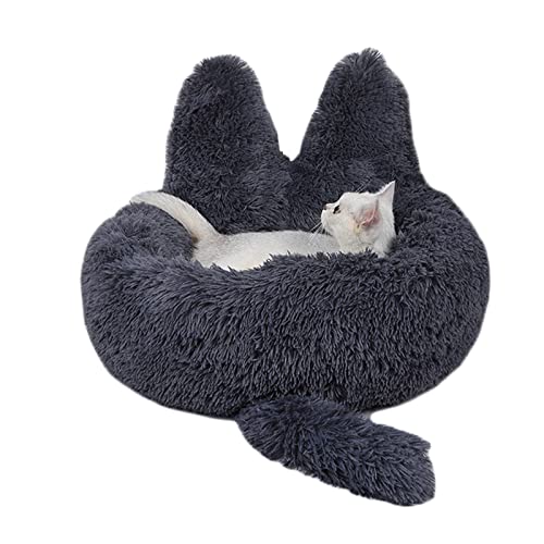 Koomuao Katzenbett Flauschig Hundebett Hundebett Katzenhöhle Rundes Plüsch Weich Waschbar Katzenschlafplatz Donutbett für Katzen und Kleine Hunde Bett Haustierbett (40 cm, Grau) von Koomuao