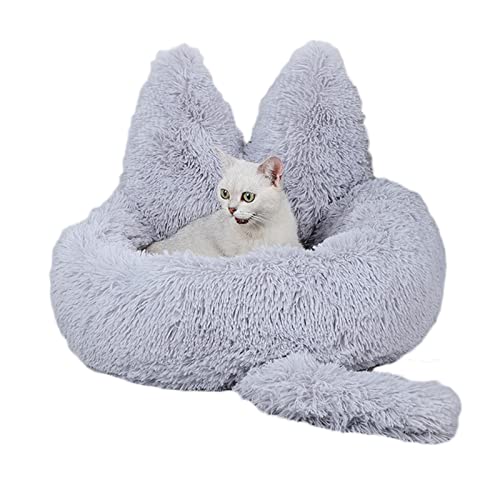 Koomuao Katzenbett Flauschig Hundebett Hundebett Katzenhöhle Rundes Plüsch Weich Waschbar Katzenschlafplatz Donutbett für Katzen und Kleine Hunde Bett Haustierbett (40 cm, Hellgrau) von Koomuao