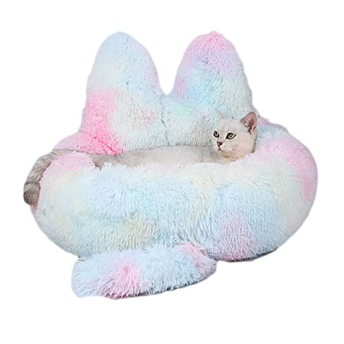 Koomuao Katzenbett Flauschig Hundebett Hundebett Katzenhöhle Rundes Plüsch Weich Waschbar Katzenschlafplatz Donutbett für Katzen und Kleine Hunde Bett Haustierbett (40 cm, Multicolor) von Koomuao