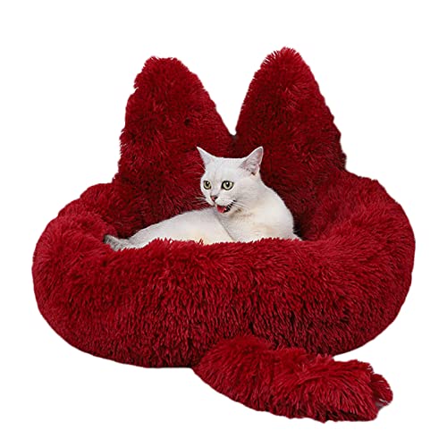 Koomuao Katzenbett Flauschig Hundebett Hundebett Katzenhöhle Rundes Plüsch Weich Waschbar Katzenschlafplatz Donutbett für Katzen und Kleine Hunde Bett Haustierbett (40 cm, Rot) von Koomuao