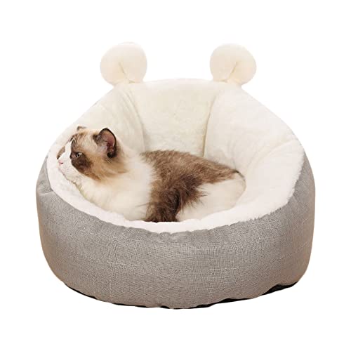 Koomuao Katzenbett Katzenkorb,Hundebett Kleine Hunde,Katzenhöhle Katzenhaus Plüsch Katzenbett Rutschfestes Hundesofa für Kleine Hunde und Katzen (M, Grau+beige) von Koomuao