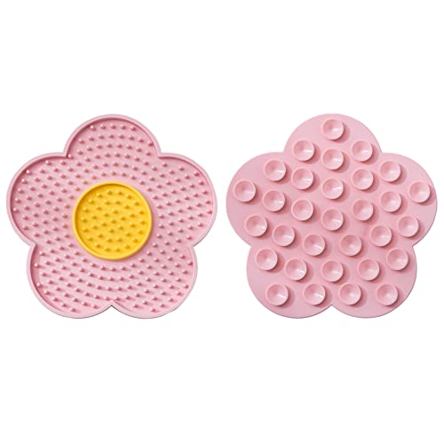 Koomuao Leckmatte aus Silikon, Katzenleckmatte mit Saugnäpfen, Blumendesign, Leckpads für Bad, Training, Fellpflege, leicht zu reinigen (Rosa) von Koomuao