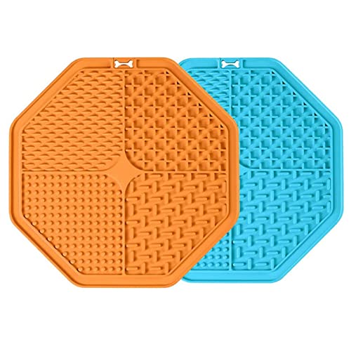 Koomuao Leckmatte für Hunde, 4 in 1, Design Dog Lick Mat aus Silikon, Leckmatte für Hunde mit Saugnapf für Bad, Training, Leckmatte für Leckereien, Lebensmittel (Blau + Orange) von Koomuao