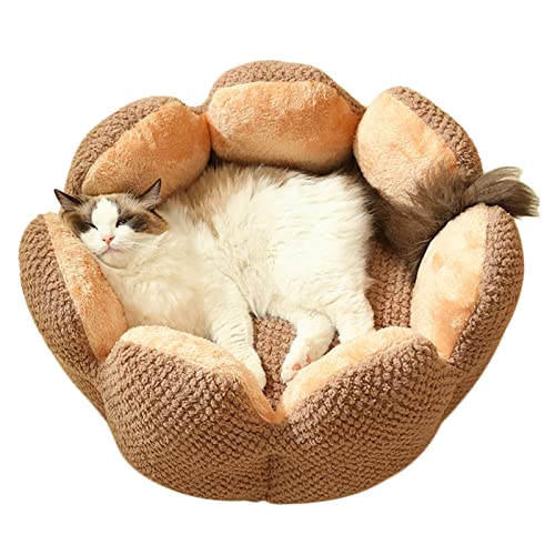 Koomuao Rundes Bett für Hunde, Katzen, weich und bequem, Haustierbett, flauschig, aus Plüsch für Katzen und Hunde, kleine und mittelgroße – Blumenform (L-60 cm, braun) von Koomuao