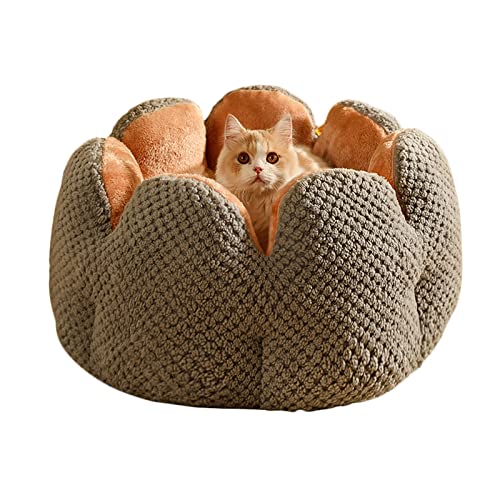 Koomuao Rundes Bett für Hunde, Katzen, weich und bequem, Haustierbett, flauschig, aus Plüsch für Katzen und Hunde, kleine und mittelgroße – Blumenform (M-50 cm, grau) von Koomuao