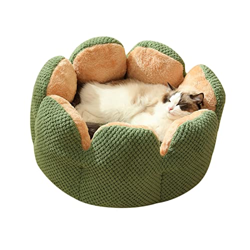 Koomuao Rundes Bett für Hunde, Katzen, weich und bequem, Haustierbett, flauschig, aus Plüsch für Katzen und Hunde, kleine und mittelgroße – Blumenform (S-40 cm, grün) von Koomuao