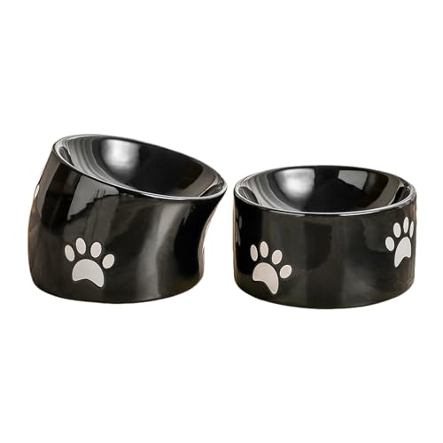 Liemuao Futternapf Katze Erhöht 2er Set Katzennapf Keramik,Anti Erbrechen Fressnapf Katze,Fressnapf Katze Hoch mit Neigung Design,Katzennäpfe Schützen den Nacken (2pcs-Schwarz) von Koomuao