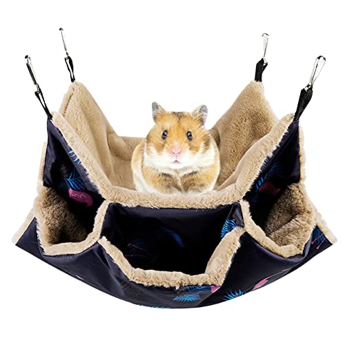 Liemuao Hängematte für kleine Haustiere,Hängematte Höhle Kleintier Schaukel,Doppelschicht Haustierkäfig Hängematten Schläfer Hängematte für Ratten, Hamster, Chinchillas (L-34*34cm, Flamingo) von Koomuao