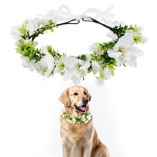 Hunde-Hochzeitskrone, Blumengirlande, Halsband, Hundeblumenkranz, Schleife, Haustier-Blumenring, Hochzeitskleidung für Foto-Requisiten von Koorium