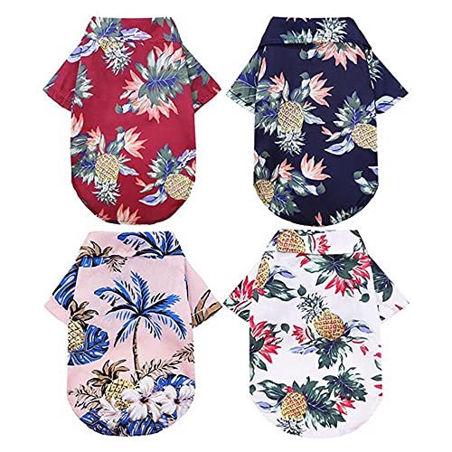 Sommer-T-Shirts für Haustiere, Hawaii-Stil, Blumenmuster, Hawaii-Druck, atmungsaktiv, coole Kleidung, Strand-Sweatshirt für kleine, mittelgroße und große Hunde, Größe S, 4 Stück von Kopida