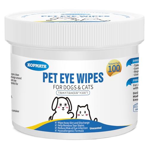 Kopmath Haustieraugen-Tücher für Hunde und Katzen, saubere Tränenflecken, große und dicke Katzenaugen-Tücher für Hunde, milde Inhaltsstoffe, strukturiertes und vorgetränktes Haustieraugenreiniger-Pad von Kopmath