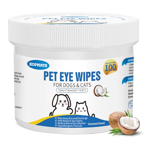 Kopmath Haustieraugen-Tücher für Hunde und Katzen, saubere Tränenflecken, große und dicke Katzenaugen-Tücher für Hunde, milde Inhaltsstoffe, strukturiertes und vorgetränktes Haustieraugenreiniger-Pad von Kopmath