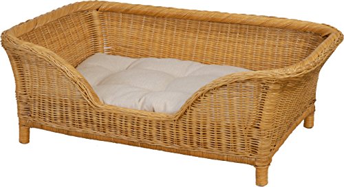 Großer Rattan Hundekorb geflochten Hundebett Rattan Korb Hund Hundecouch hoch mit Kissen (Honig) von Korb-Outlet