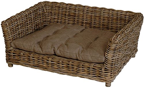 Hundekorb/Hundebett aus Natur Rattan mit Kissen/Großer Korb für Hunde (Größe XL) von Korb-Outlet