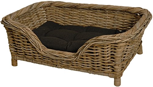 Rattan Hundekorb geflochten Hundebett Rattan Grau Korb Hund Hundecouch hoch mit Kissen (Naturmaterial Grau) von Korb-Outlet