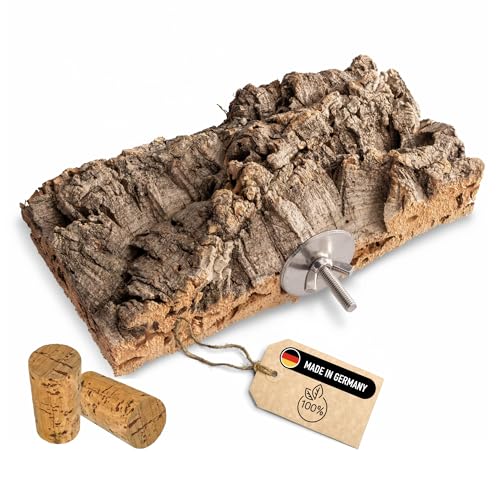 Einzigartiges, hochwertiges Korksitzbrett 20 x 10 cm Vogelsitzbrett Sitzstange aus 100% Natur-Kork-Rinde Korkbrett für Wellensittich, hitzebehandelt inkl. Befestigungsmaterial + Gratis Knabber-Korken von Kork-Trend