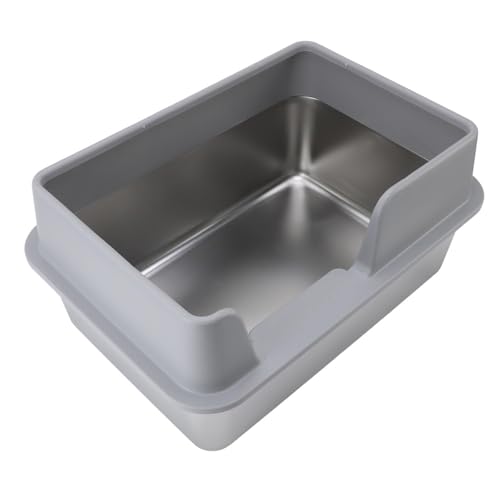 Edelstahl Katzenklo 50X35x25CM Stainless Steel Litter Box Katzentoilette Spritzwassergeschütztes Großes, Offenes Hochrand Abfallbecken MIT Schaufel (Grau) von Kosinso