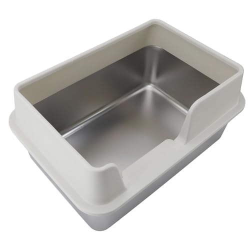 Edelstahl Katzenklo 50X35x25CM Stainless Steel Litter Box Katzentoilette Spritzwassergeschütztes Großes, Offenes Hochrand Abfallbecken MIT Schaufel (Weiß) von Kosinso