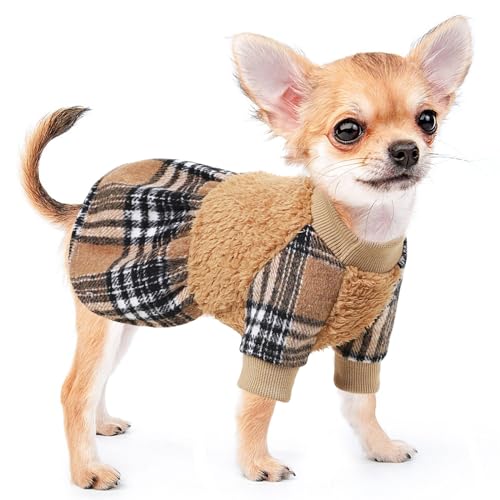 Herbst Winter Hundekleid Weihnachtskleidung, warmes Fleece Hund Pullover Kleid für kleine Hunde Mädchen Junge Prinzessin Plaid Kleider, Chihuahua Yorkie Teetasse Haustier Festival Outfits Bekleidung von Kosiyi