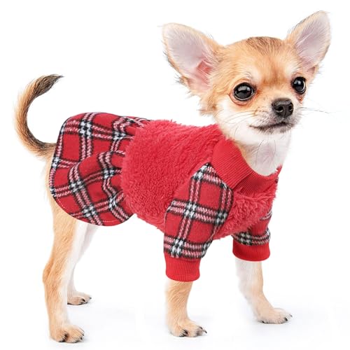 Herbst Winter Hundekleid Weihnachtskleidung, warmes Fleece Hund Pullover Kleid für kleine Hunde Mädchen Junge Prinzessin Plaid Kleider, Chihuahua Yorkie Teetasse Haustier Festival Outfits Bekleidung von Kosiyi