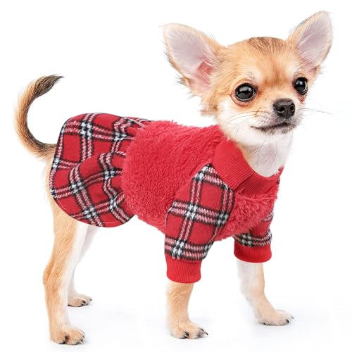 Hundepullover für kleine Hunde, Mädchen, Jungen, Neujahrs-Hundekleidung, Hunde-Outfit, Winter, warm, Fleece, Prinzessinnen-Kleid, Haustier-Festivalkleidung, Größe S, Rot von Kosiyi