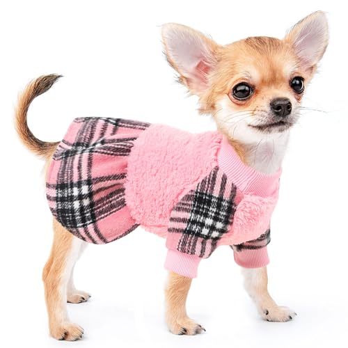 Herbst Winter Hundekleid Weihnachtskleidung, warmes Fleece Hund Pullover Kleid für kleine Hunde Mädchen Junge Prinzessin Plaid Kleider, Chihuahua Yorkie Teetasse Haustier Festival Outfits Bekleidung von Kosiyi