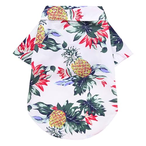 Hunde-Hawaii-Shirt, Hawaii-Stil, Sommer-Hundekleidung, für Jungen und Mädchen, atmungsaktiv, cooles Kostüm, Strand-Sweatshirt für kleine Welpen, Polo-T-Shirt, Haustier-Outfit, Ananas-Weiß, Größe M von Kosiyi