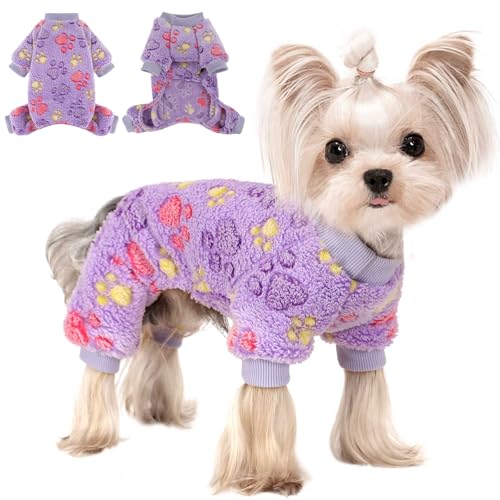 Kosiyi Hunde-Pyjama, Fleece, Hundepullover für kleine Hunde, Mädchen, Jungen, leicht, warm, Pfotenabdruck, weich, dehnbar, Hunde-Einteiler, Pyjama, Hundekleidung, Haustierzubehör von Kosiyi