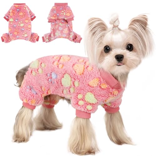 Kosiyi Hunde-Pyjama, Frühlings-/Valentinstags-Hundepullover für kleine Hunde, Mädchen, Jungen, leicht, warm, Pfotenabdruck, weich, dehnbar, Hunde-Einteiler, Pyjama, Weihnachten, Hundekleidung, von Kosiyi