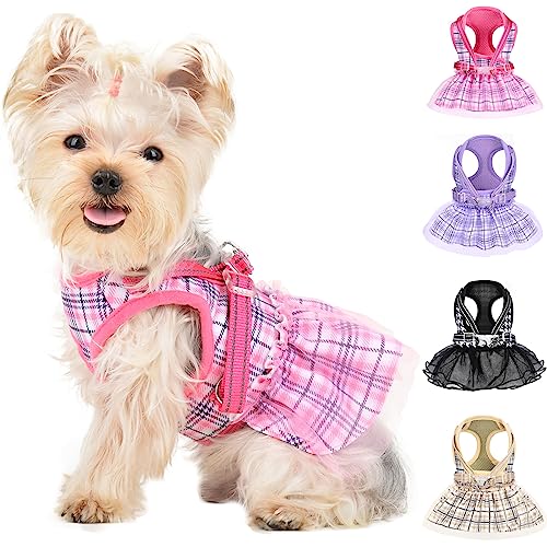 Hundegeschirr, Gauzy Kleid Weste Geschirr, atmungsaktiv, verstellbar, kein Ziehen, Hundegeschirr für kleine und mittelgroße Hunde, Spaziergänge im Freien (Rosa, keine Leine, Größe XS, Brustumfang von Kosiyi