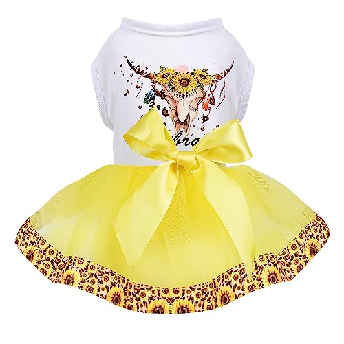 Hundekleid, Sommer Sonnenblume Spitze Mesh Kleid Hund Outfit, Katzenbekleidung Gelb Chihuahua Yorkie Haustier Kleidung (X-Small, Sonnenblumengelb) von Kosiyi