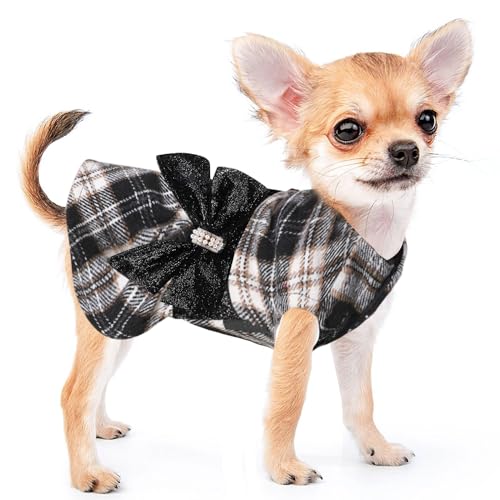 Hundepullover Kleid für kleine Hunde Mädchen Herbst & Winter Rock Hunde Kleidung Prinzessin Gaze Kleid, Haustier Kleidung Urlaub Festival Welpen Outfits Haustier Bekleidung (Klein (3-5 kg), Schwarz kariert) von Kosiyi