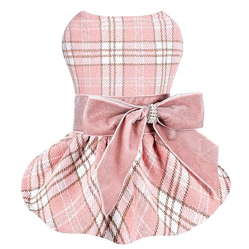 Hundepulloverkleid für kleine Hunde Mädchen Herbst & Winter Rock Hunde Kleidung Prinzessin Gaze Kleid, Haustier Kleidung Urlaub Festival Welpen Outfits Haustier Bekleidung (Medium (5-7 kg), Pink Plaid1) von Kosiyi