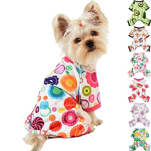 Hundepyjama für kleine Hunde Mädchen Junge Welpen Pjs Jammies 4 Beine Hundekleidung für Chihuahua Yorkie Sommer Onesies Jumpsuit Kleidung für Haustier Hunde männlich weiblich (Medium, Blumen) von Kosiyi