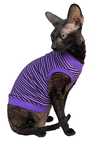 Kotomoda CAT WEAR Baumwoll T-Shirt Lila - Schwarze Streifen (S) von Kotomoda