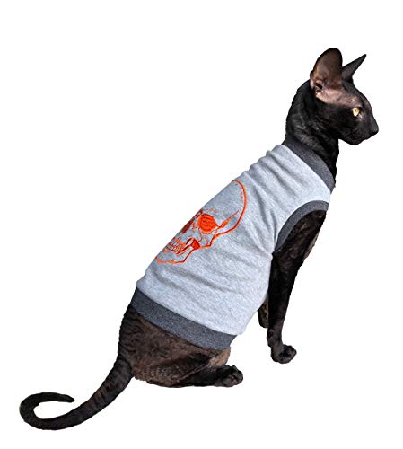 Kotomoda Cat Wear Sphynx Cat 's T-Shirt Orange Scull # 2 (XL) von Kotomoda