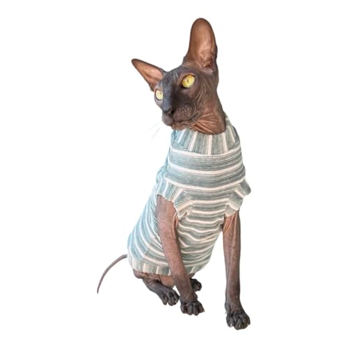 Kotomoda Cat's T-Shirt Cord Mint gestreift für Sphynx und nackte Katzen (L) von Kotomoda