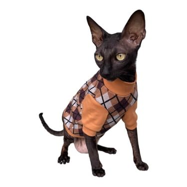 Kotomoda Gemütlicher Komfort für haarlose Schönheiten: Winter-Rollkragen-Argyle-Tabak für Sphynx und nackte Katzen (XS) von Kotomoda