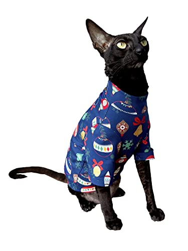 Kotomoda Haarloses Katzen-T-Shirt, langдrmlig, Weihnachtsmotiv, goldene Glocken, fьr Sphynx-Katze (Medium) von Kotomoda