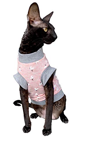 Kotomoda Hairless Cat Cotton Stretch T-Shirt Small Flamingo fьr Sphynx Katzen (L) von Kotomoda